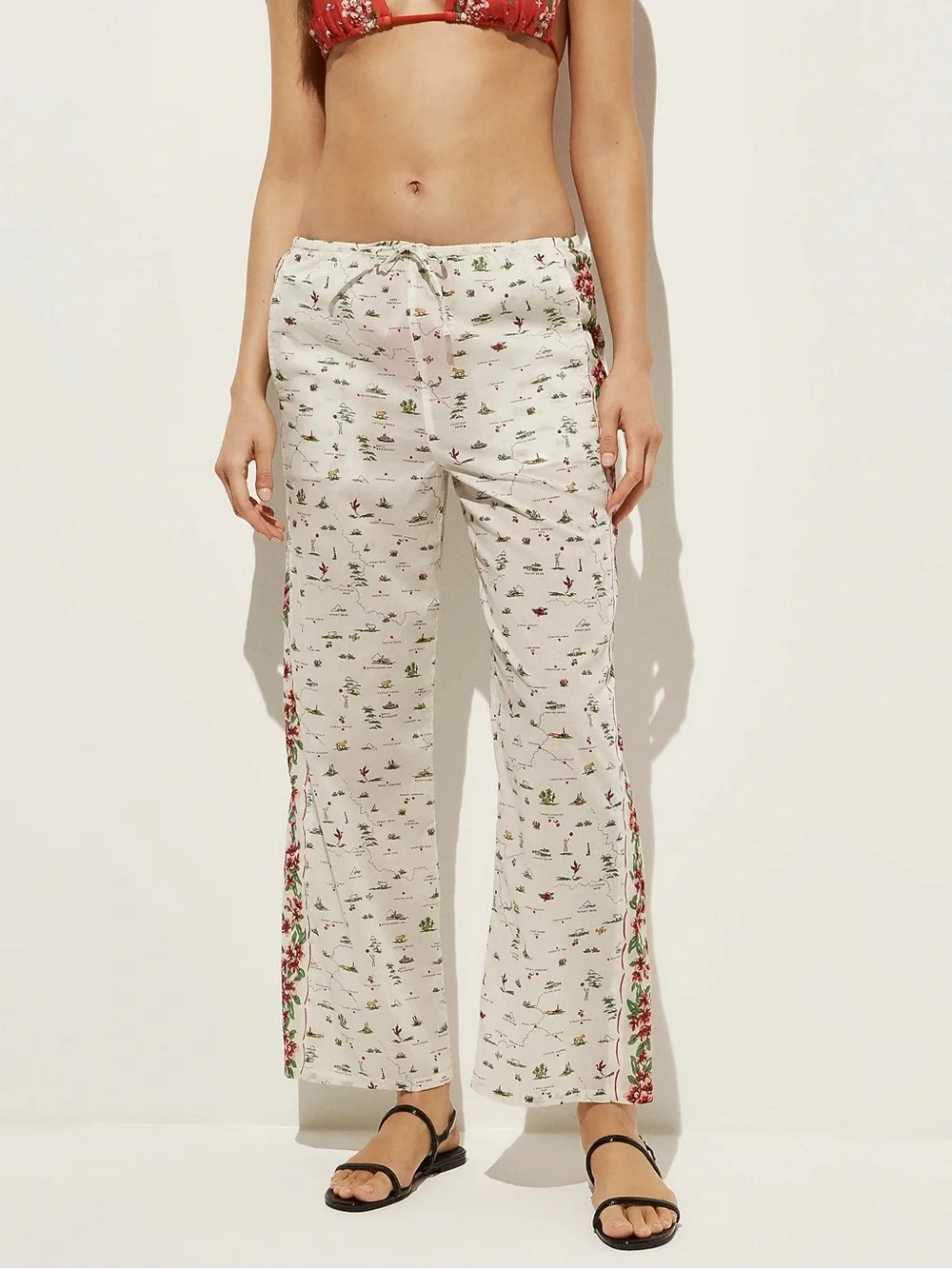 J. Crew Cotton voile beach pant in map print Small Resortwear NWT